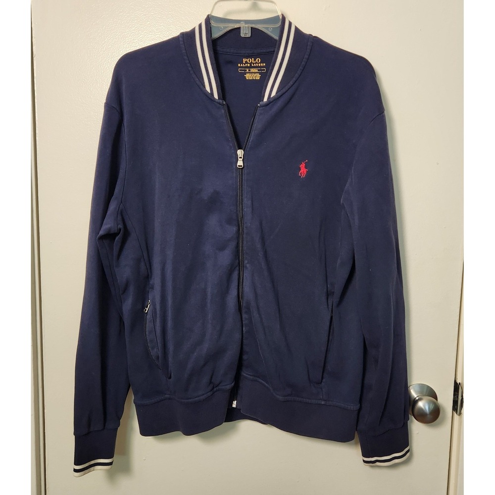 Polo Ralph Lauren Track Jacket Men's Med Navy Embroidered Pony Varsity Stripes